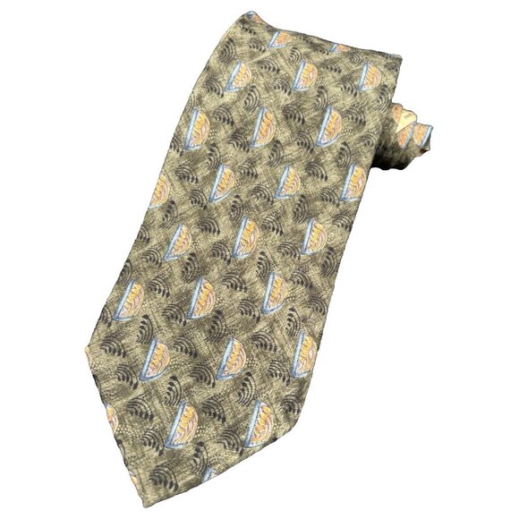 ERMENEGILDO ZEGNA Men's Tie 100% Silk ITALY Luxury FLORAL Green Orange EUC - Picture 1 of 8